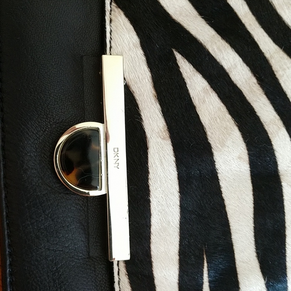 #8 CHOCOLATE "Zebra" Stripe CalfhairFur LEATHER DKNY clutch Retailed@215